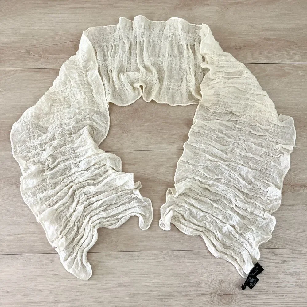Claudia Nichole Cream Ruched Ruffle Wool Cashmere Lycra Langenlook Neck Scarf